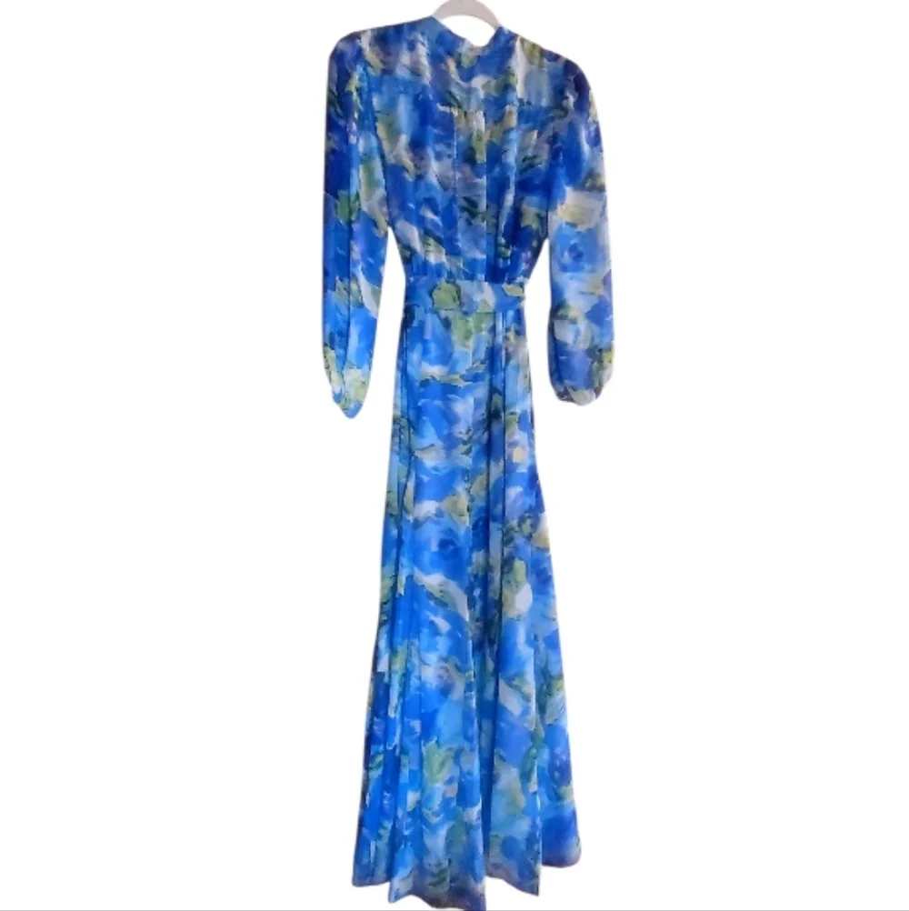 Taylor Periwinkle Watercolor Maxi V-Neck Button Front L/S Dress Size 8 NWT - Picture 6 of 11